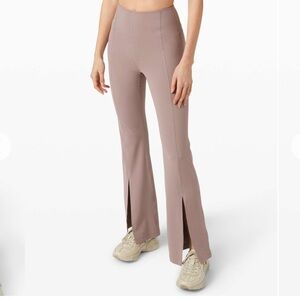 Lululemon Nulu Flared Pants Split Hem Mauve Taupe High Waist Yoga Size 10